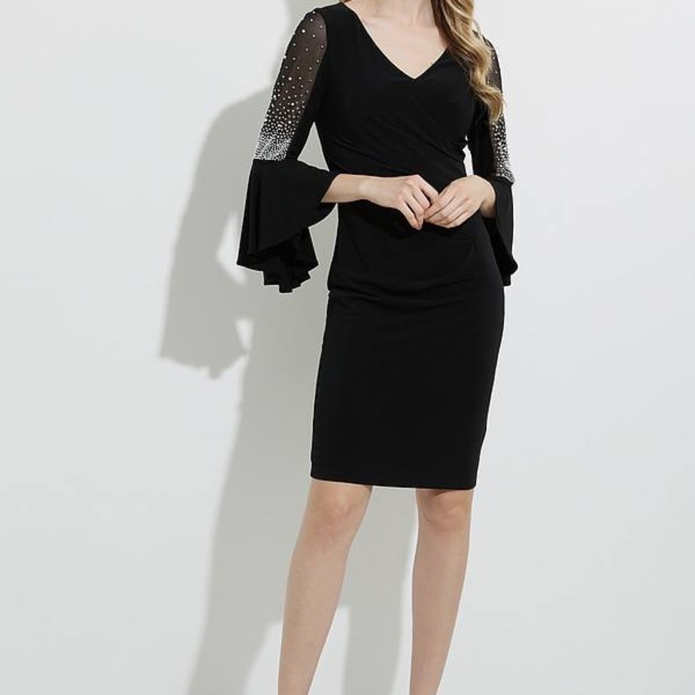 NWT Joseph Ribkoff Black Sheer & Ruffle Dress